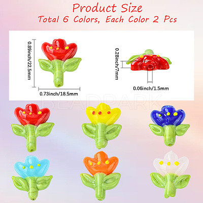 12Pcs 6 Colors Handmade Lampwork Beads LAMP-PA0001-04-1