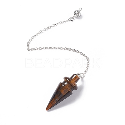 Natural Tiger Eye Pointed Dowsing Pendulums AJEW-B020-01P-01-1