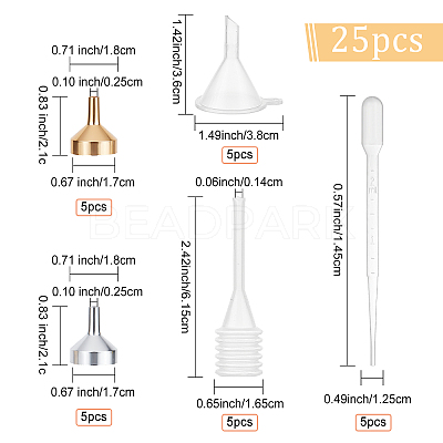 25Pcs 5 Style Aluminum Funnels AJEW-GF0005-68-1