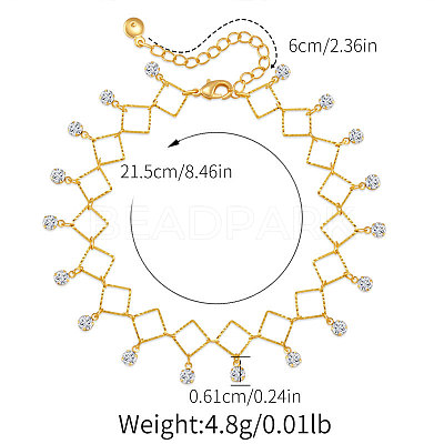 Brass Link Chain Anklets with Crystal Rhinestone Tassel for Women FS-WGD4BB9-02-1