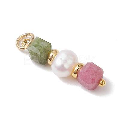 Natural Colorful Tourmaline Faceted Cube and Cultured Freshwater Pearl Potato Pendants PALLOY-JF04970-1