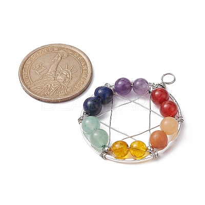 Gemstone Copper Wire Wrapped Pendants PALLOY-JF02304-02-1
