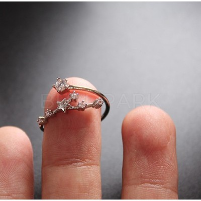 Twelve Constellation Brass Micro Pave Clear Cubic Zirconia Cuff Rings FS-WG8E359-17-1