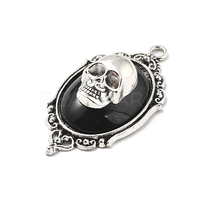 Gothic Style Oval with Skull Alloy Resin Pendants PALLOY-V007-04AS-02-1