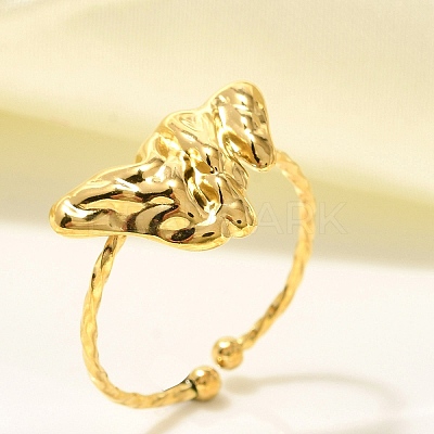 304 Stainless Steel Open Cuff Ring for Women RJEW-B109-01G-03-1