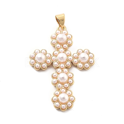Rack Plating Brass with ABS Imitation Pearl KK-Q017-13G-1