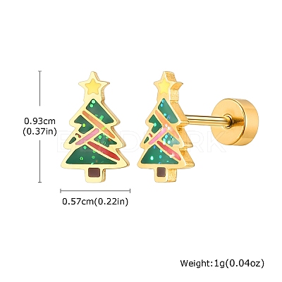 304 Stainless Steel Green Enamel Christmas Cartilage Earrings for Women FS-WG5C804-02-1