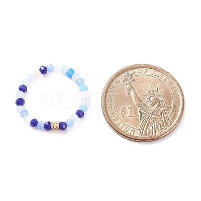 Glass Beaded Stretch Finger Ring with Cube for Women X-RJEW-JR00431-1