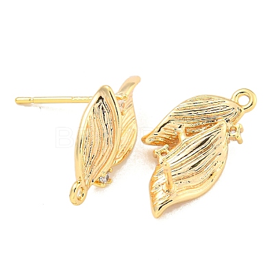 Brass Micro Pave Cubic Zirconia Stud Earring Findings KK-U015-05G-1