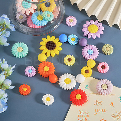 28Pcs 28 Styles Sunflower Daisy
Silicone Beads SIL-CA0003-13-1