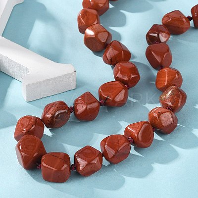 Natural Red Jasper Nuggets Beaded Necklaces for Women Men NJEW-K388-01L-1