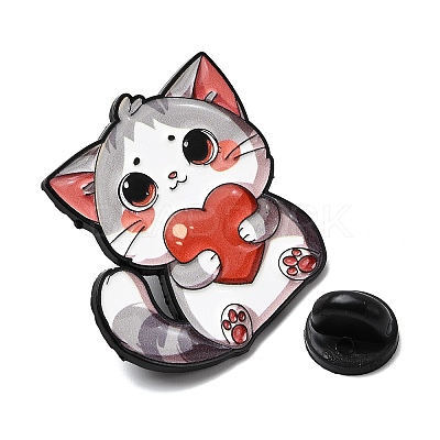 Cat with Heart Enamel Pins JEWB-I055-05EB-02-1