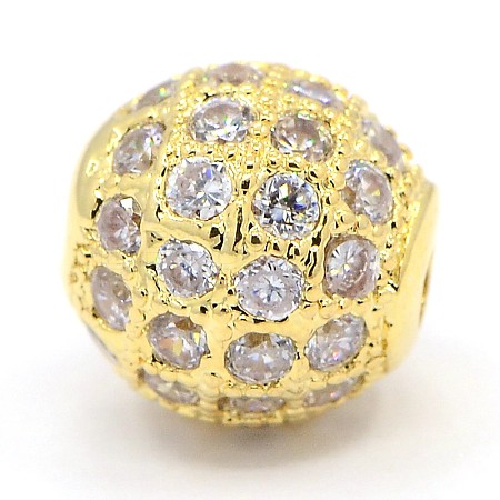 CZ Jewelry Brass Micro Pave Cubic Zirconia Round Beads ZIRC-M024-04G-1