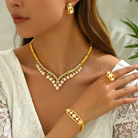 Elegant Classic Real 18K Gold Plated Alloy Bracelets & Earrings & Necklaces & Rings Sets for Women RE4910-1