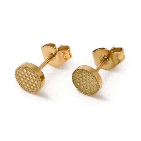 Ion Plating(IP) 304 Stainless Steel Textured Flat Round Stud Earrings EJEW-Q783-03G-1