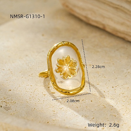 Preserved Flowers 304 Stainless Steel and Epoxy Resin Open Cuff Rings for Women FS-WGCF311-14-1
