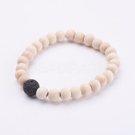 Wood Beads Stretch Bracelets X-BJEW-JB02958-1