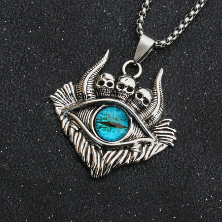 Evil Eye Skull Alloy Pave Glass Pendant 667 Stainless Steel Chain Necklaces for Men FS-WG7A50C-01-1
