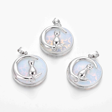 Opalite Kitten Pendants G-J386-B10-1