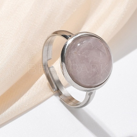 Half Round Natural Rose Quartz Finger Rings RJEW-M062-01P-17-1
