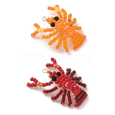 2Pcs 2 Colors Glass Seed Beaded Pendants PALLOY-MZ00903-1