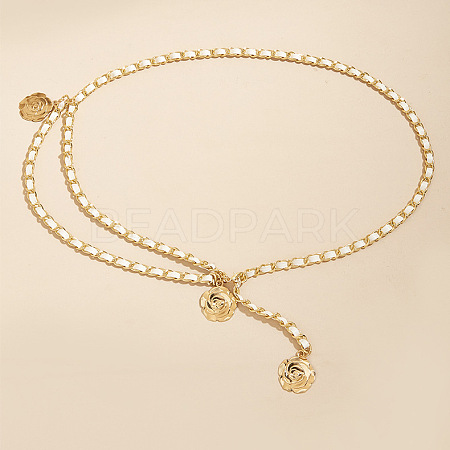 Alloy with Imitation Leather Flower Charm Chain Belts for Women FS-WGDE2E1-02-1