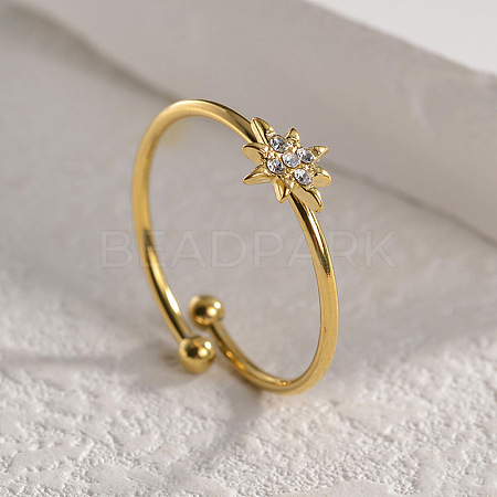 Star 304 Stainless Steel with Crystal Rhinestone Cuff Rings for Women FS-WGC8D6E-02-1