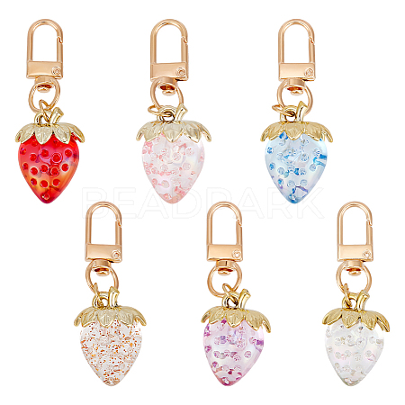 6Pcs 6 Colors Strawberry Acrylic Pendant Decoration HJEW-ME00007-1