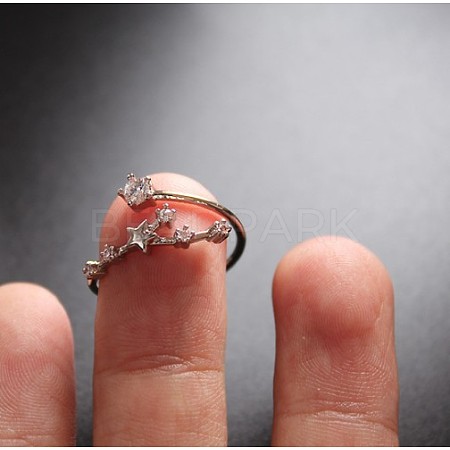 Twelve Constellation Brass Micro Pave Clear Cubic Zirconia Cuff Rings FS-WG8E359-17-1