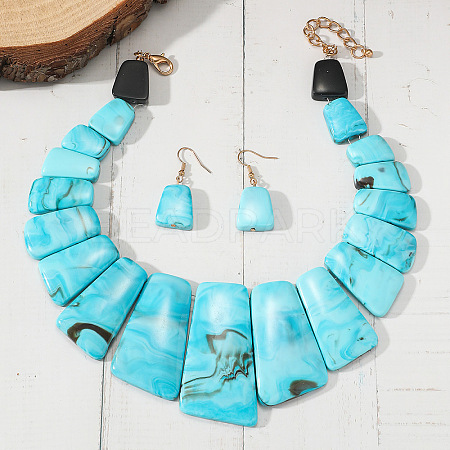 Trapezoid Acrylic Beaded Necklaces & Dangle Earrings Sets for Women WGD2EAB-03-1