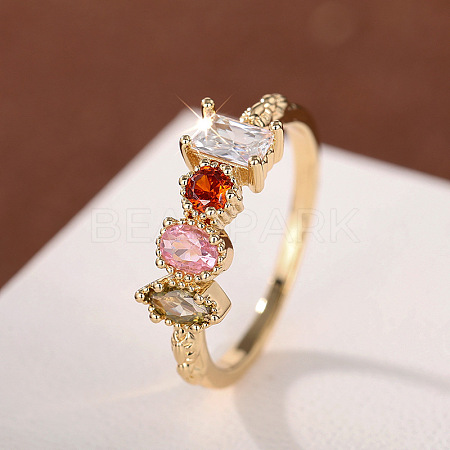 Oval & Horse Eye & Rectangle Brass with Colorful Cubic Zirconia Finger Rings FS-WGD0B16-02-1