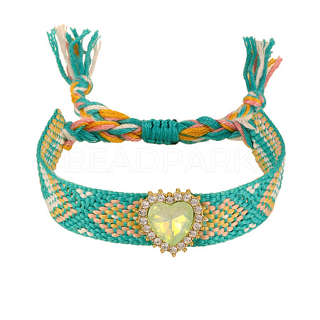 Adjustable Heart Cotton & Alloy Rhinestone Slider Bracelets FS-WGF98DD-04-1