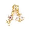 Spring Brass Pave Clear & Deep Pink Cubic Zirconia Pendants KK-H268-13B-G-1