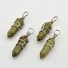 Faceted Bullet Platinum Tone Brass Natural Unakite Double Terminated Pointed Pendants X-G-J265-02-1