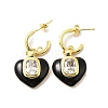 Enamel Heart Dangle Stud Earrings with Clear Cubic Zirconia EJEW-G327-07G-2