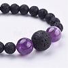 Natural Amethyst Beaded Necklaces & Stretch Bracelets Jewelry Sets SJEW-JS00918-05-6