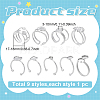 9Pcs 9 Styles 201 & 304 Stainless Steel Open Cuff Ring Findings STAS-WR0001-32-2