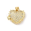 Heart Brass Clear Cubic Zirconia Locket Pendants KK-B141-10G-1