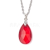 Glass Faceted Teardrop Pendant 304 Stainless Steel Cable Pendant Necklaces for Women NJEW-JN05297-3