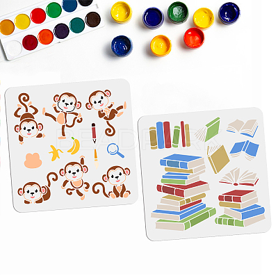 2Pcs 2 Styles PET Hollow Out Drawing Painting Stencils DIY-WH0411-031-1