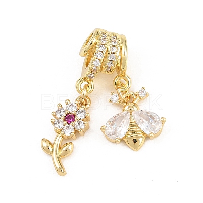 Spring Brass Pave Clear & Deep Pink Cubic Zirconia Pendants KK-H268-13B-G-1