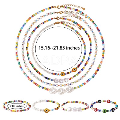 8Pcs 8 Style Natural Pearl & Glass Seed Jewelry Set SJEW-SW00004-1