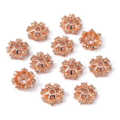 Brass Micro Pave Cubic Zirconia Bead Caps KK-K180-09RG-1