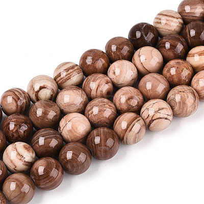 Natural Wood Lace Stone Wooden Jasper Beads Strands G-T143-30A-04-1