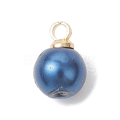 Baking Paint Pearlized Glass Pearl Round Charms with Brass Bails PALLOY-JF04897-1