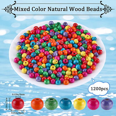 1200Pcs Dyed Natural Wood Beads WOOD-GF0002-13C-1