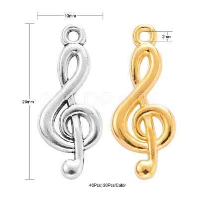 40Pcs 2 Colors Tibetan Style Alloy Treble Clef Pendants FIND-FS0001-11M-1