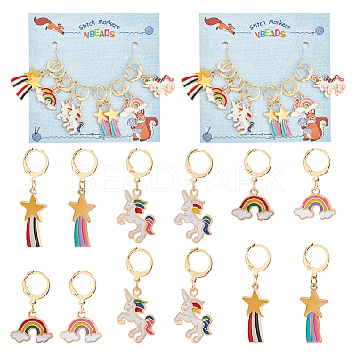 Alloy Enamel Meteor & Rainbow & Unicorn Pendant Locking Stitch Markers HJEW-AB00050-1