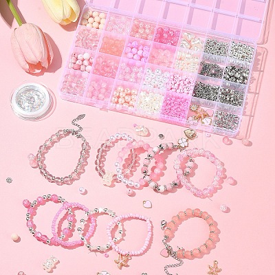 DIY Round Glass & CCB Plastic Beads Bracelets Making Kits DIY-FS0007-56B-1