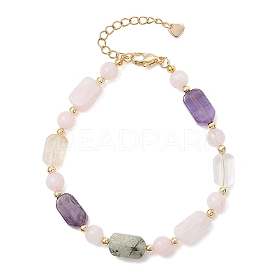 Natural Rose Quartz & Prehnite & Quartz Crystal & Amethyst Beaded Bracelets for Women BJEW-JB13661-1